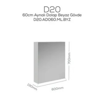 Creavit D20 Aynalı Dolap Beyaz 600x700x130mm