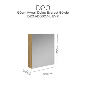 Creavit D20 Aynalı Dolap Everest 600x700x130mm