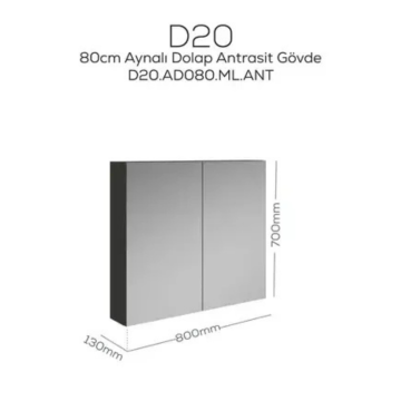 Creavit D20 Aynalı Dolap Antrasit 800x700x130mm