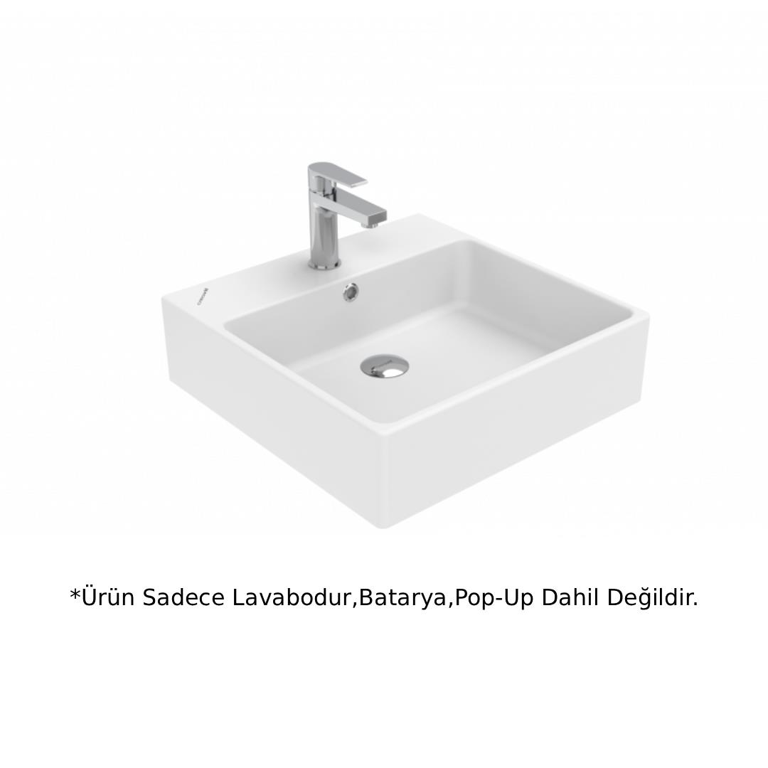 Creavit NX256 Next Tezgah Üstü Kare Lavabo Beyaz 50cm