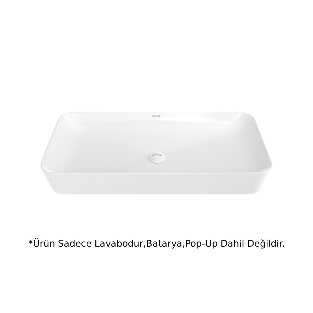 Creavit UL080 Ultra Dikdörtgen Tezgah Üstü Çanak Lavabo 80 CM Beyaz