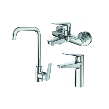 Creavit Bevel Lavabo Banyo ve Mutfak Batarya Seti - Krom